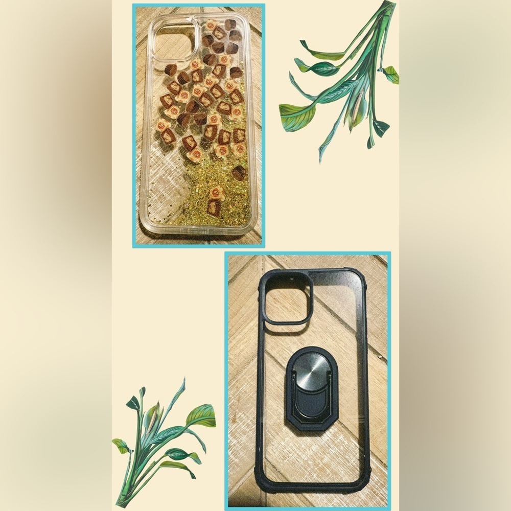 Stylish Heyday Black and Reeces Glitter iPhone 13-14 Case with Stand